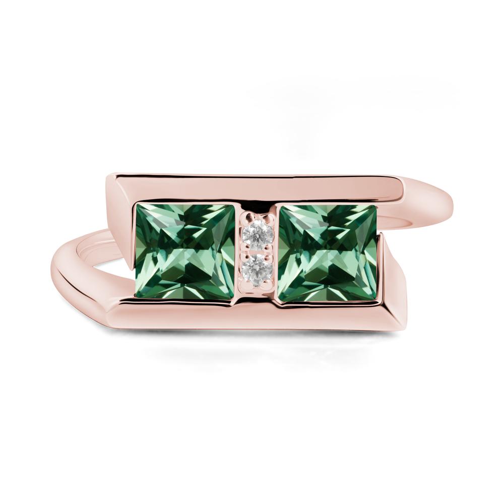 Toi Et Moi Square Green Sapphire Ring - LUO Jewelry #metal_18k rose gold