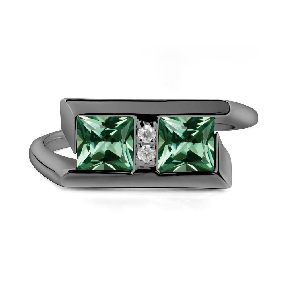 Toi Et Moi Square Green Sapphire Ring - LUO Jewelry #metal_black finish sterling silver