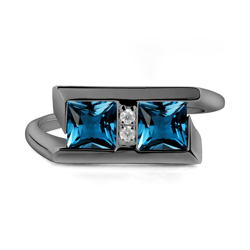 Toi Et Moi Square London Blue Topaz Ring - LUO Jewelry #metal_black finish sterling silver