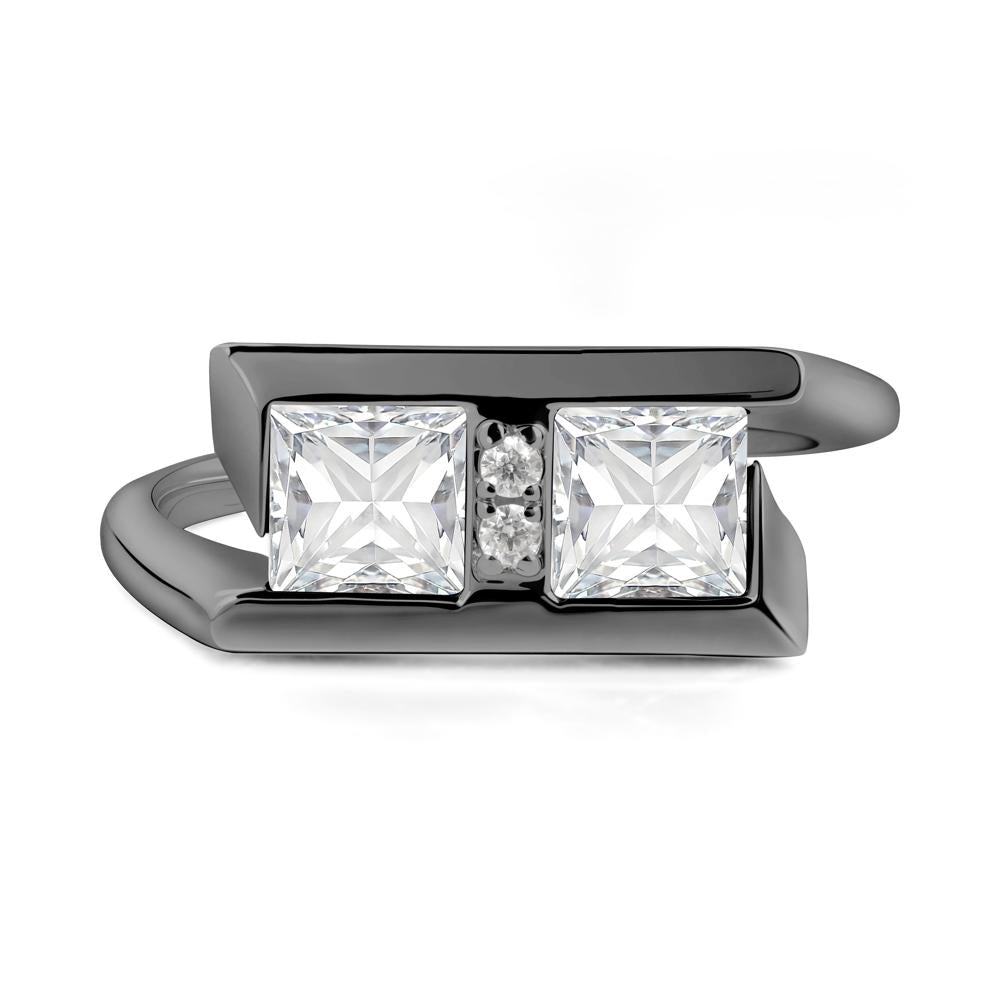 Square Moissanite Toi Et Moi Ring - LUO Jewelry #metal_black finish sterling silver