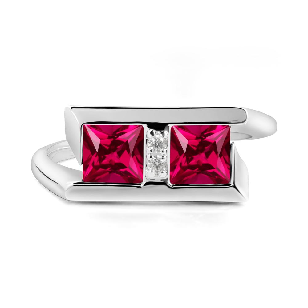 Square Ruby Toi Et Moi Ring - LUO Jewelry #metal_14k white gold