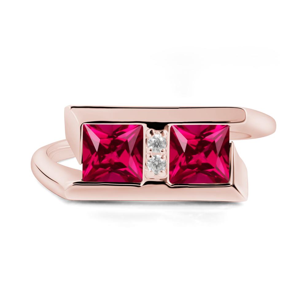 Square Ruby Toi Et Moi Ring - LUO Jewelry #metal_18k rose gold