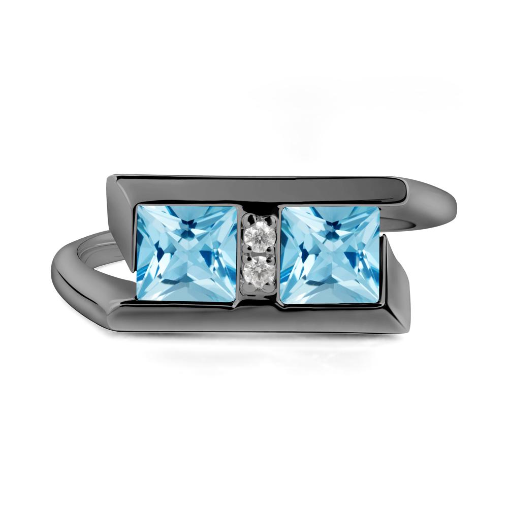Double Stone Swiss Blue Topaz Tension Ring - LUO Jewelry #metal_black finish sterling silver