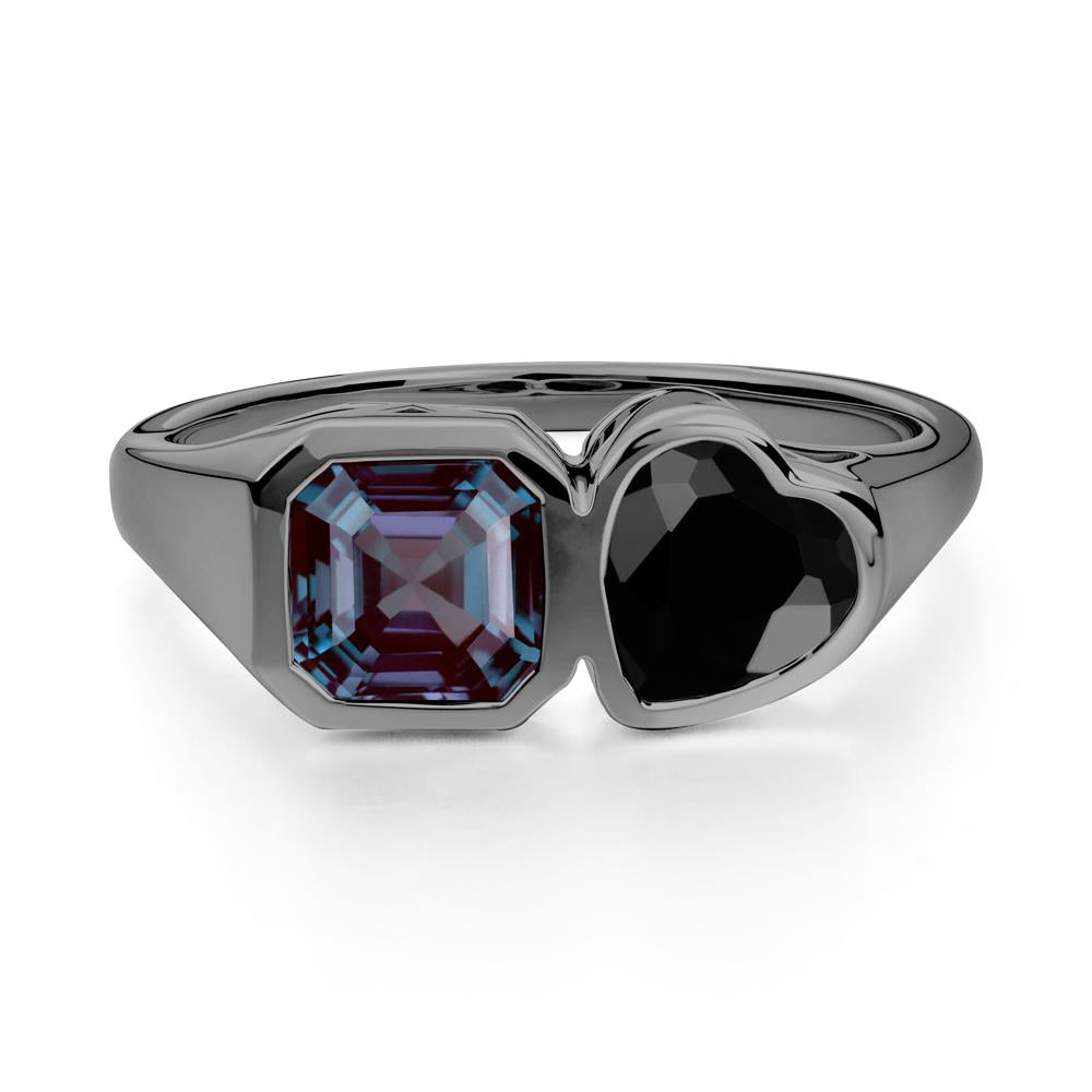 Asscher and Heart Shaped Alexandrite and Black Spinel Tet Moi Ring - LUO Jewelry #metal_black finish sterling silver