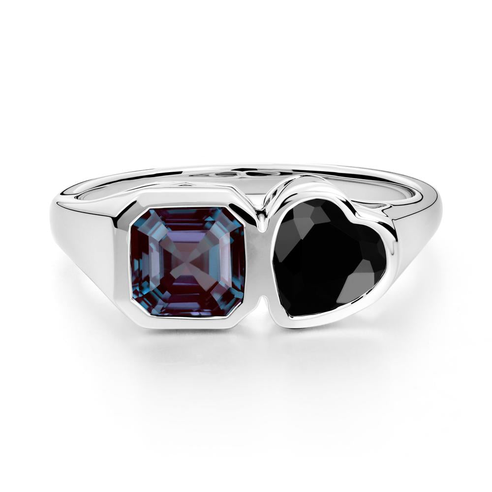 Asscher and Heart Shaped Alexandrite and Black Spinel Tet Moi Ring - LUO Jewelry #metal_sterling silver