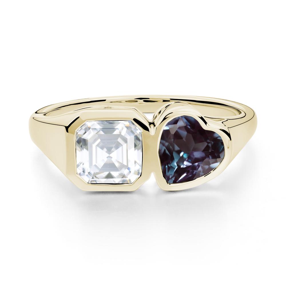Asscher and Heart Shaped Alexandrite and Moissanite Tet Moi Ring - LUO Jewelry #metal_14k yellow gold