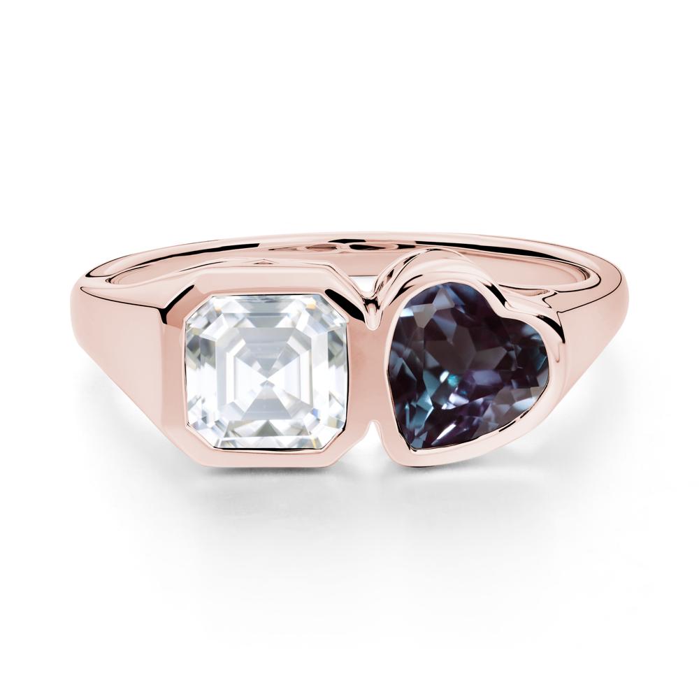 Asscher and Heart Shaped Alexandrite and Moissanite Tet Moi Ring - LUO Jewelry #metal_18k rose gold
