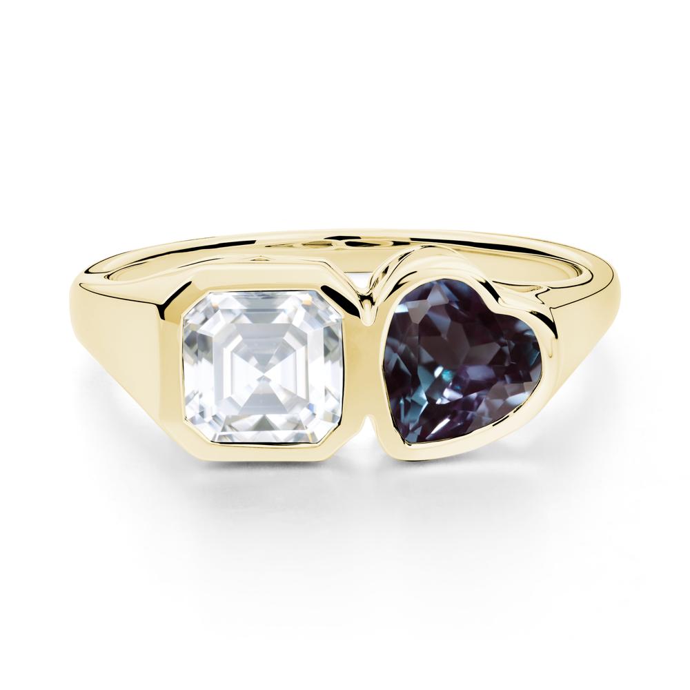 Asscher and Heart Shaped Alexandrite and Moissanite Tet Moi Ring - LUO Jewelry #metal_18k yellow gold