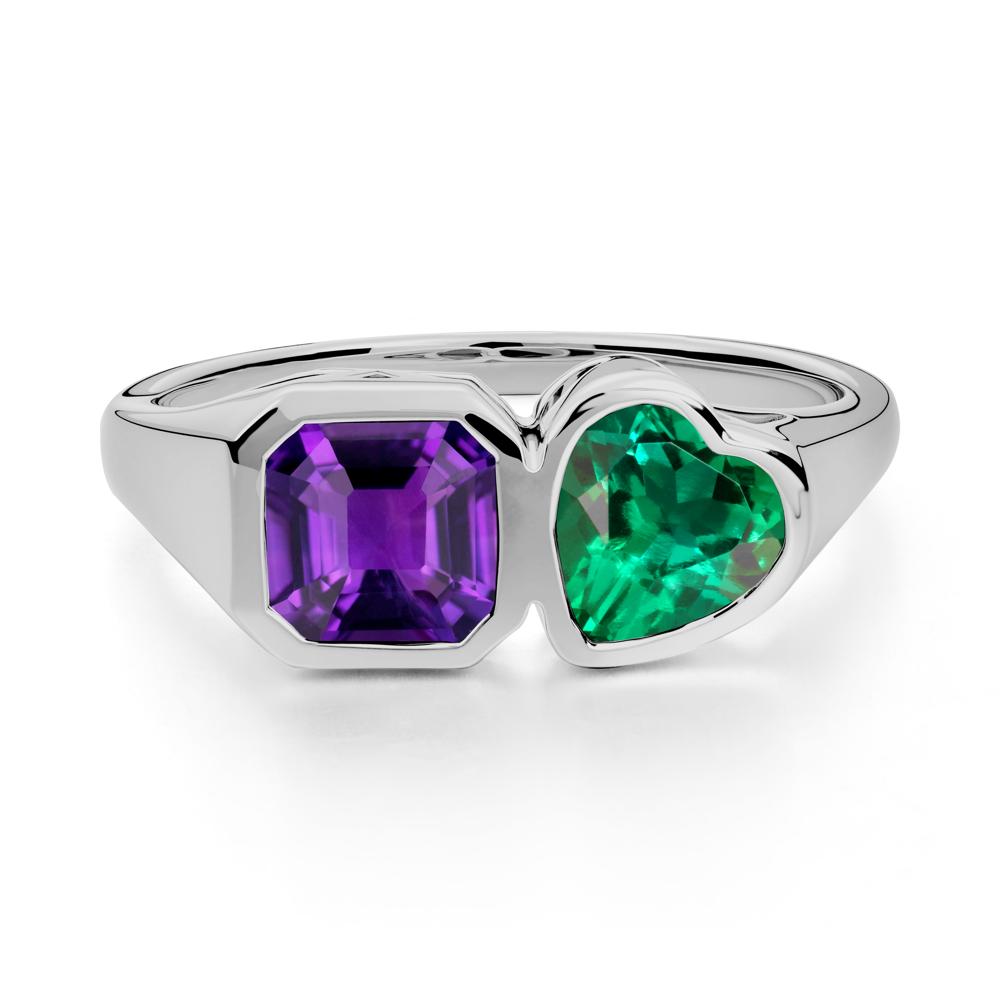 Asscher and Heart Shaped Amethyst and Emerald Tet Moi Ring - LUO Jewelry #metal_platinum