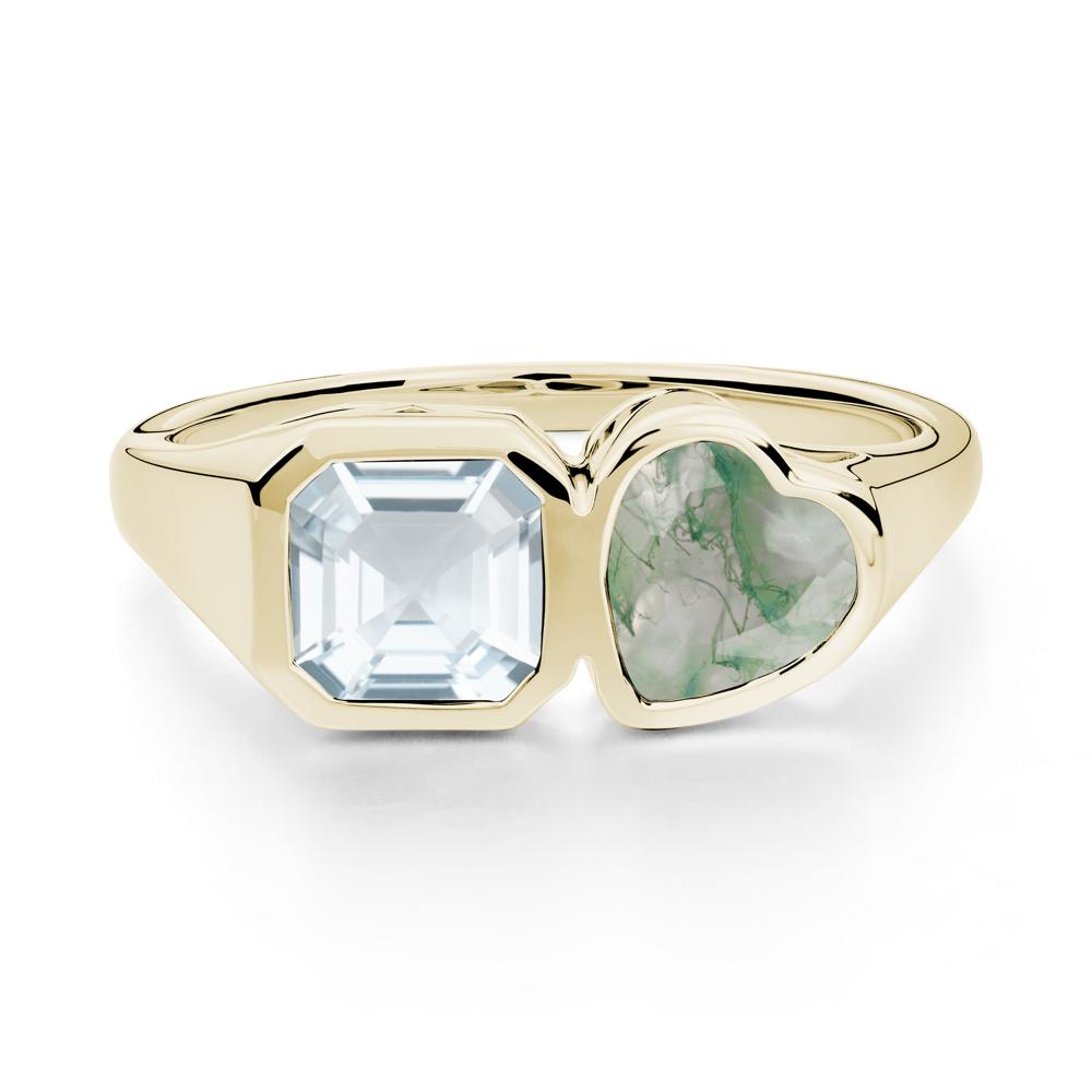 Asscher and Heart Shaped Aquamarine and Moss Agate Tet Moi Ring - LUO Jewelry #metal_14k yellow gold
