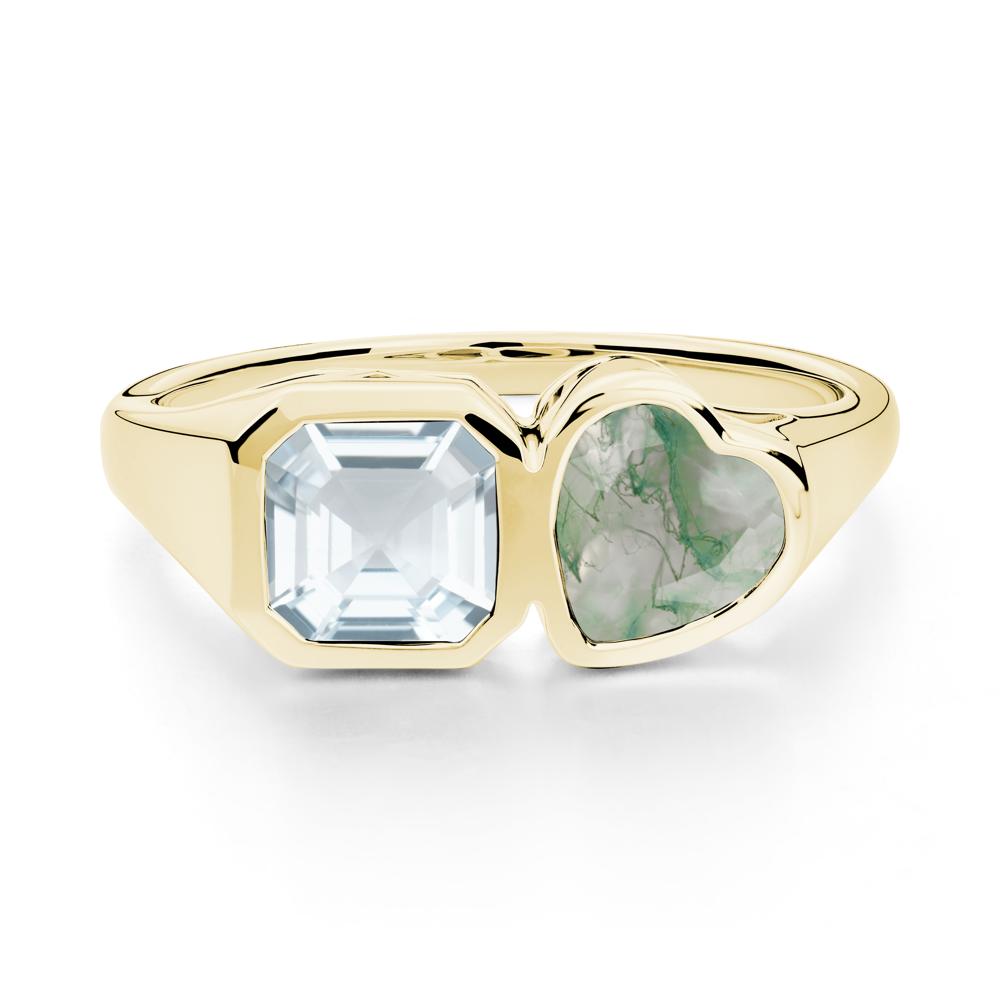 Asscher and Heart Shaped Aquamarine and Moss Agate Tet Moi Ring - LUO Jewelry #metal_18k yellow gold