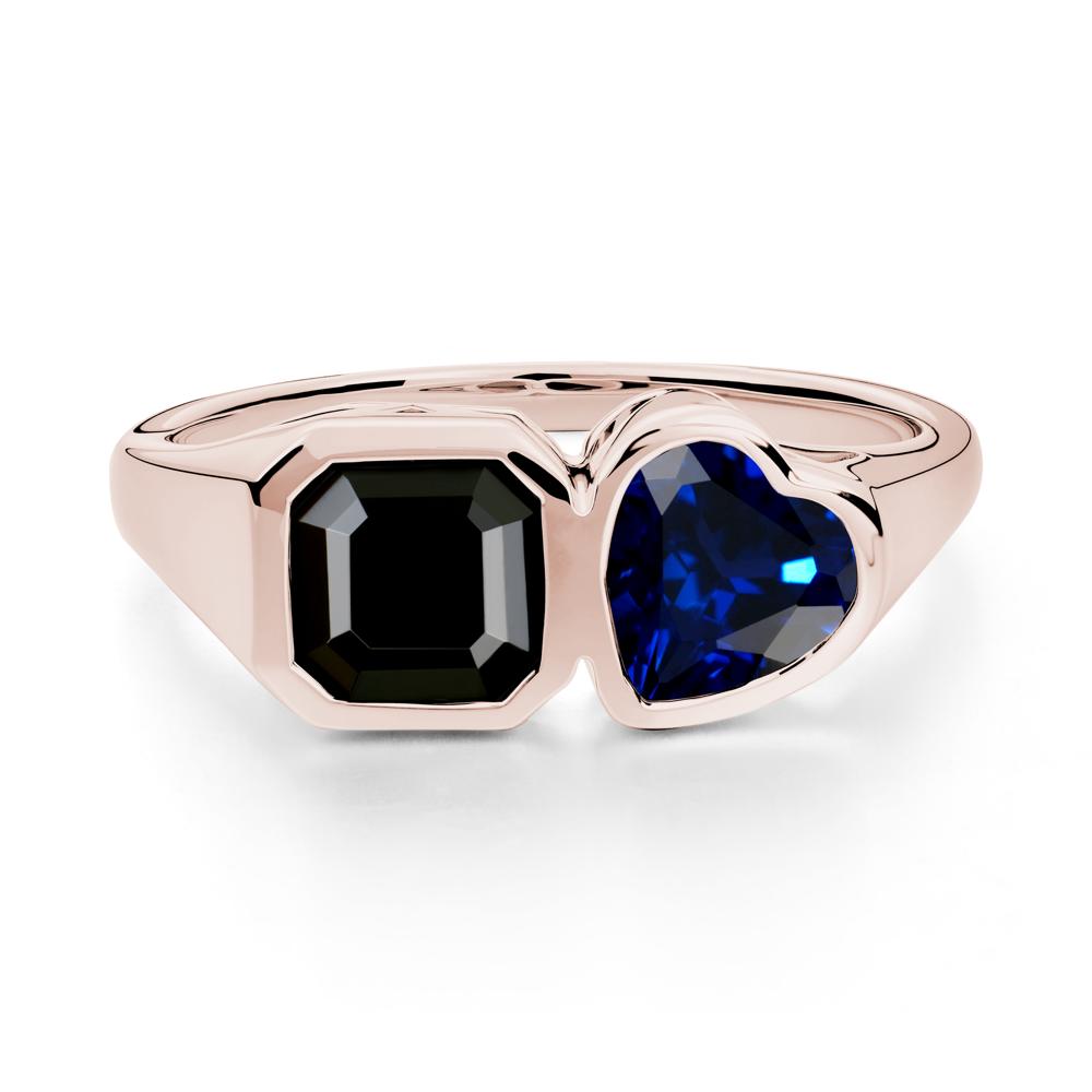 Asscher and Heart Shaped Black Spinel and Sapphire Tet Moi Ring - LUO Jewelry #metal_14k rose gold