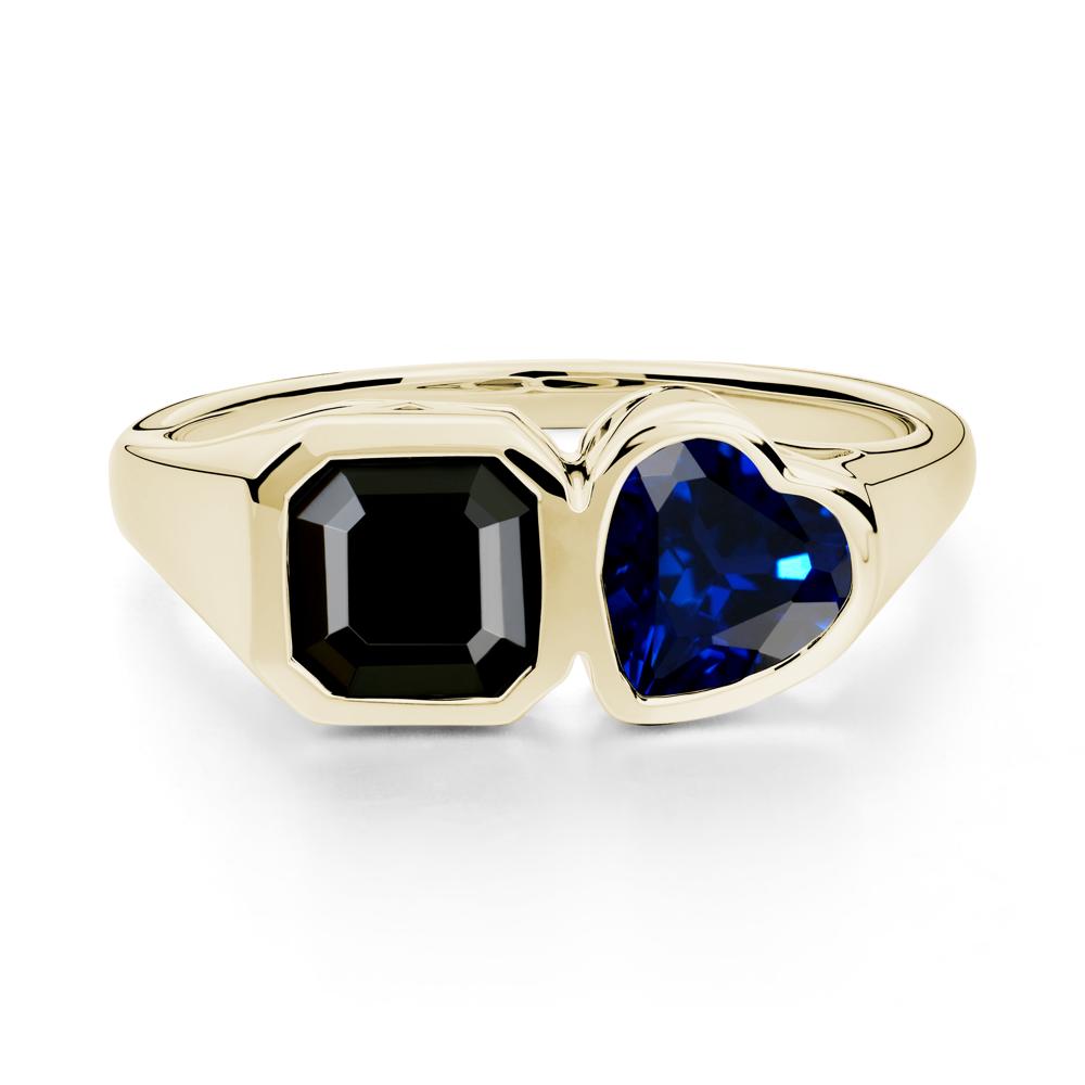 Asscher and Heart Shaped Black Spinel and Sapphire Tet Moi Ring - LUO Jewelry #metal_14k yellow gold