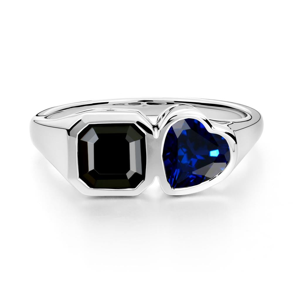 Asscher and Heart Shaped Black Spinel and Sapphire Tet Moi Ring - LUO Jewelry #metal_18k white gold