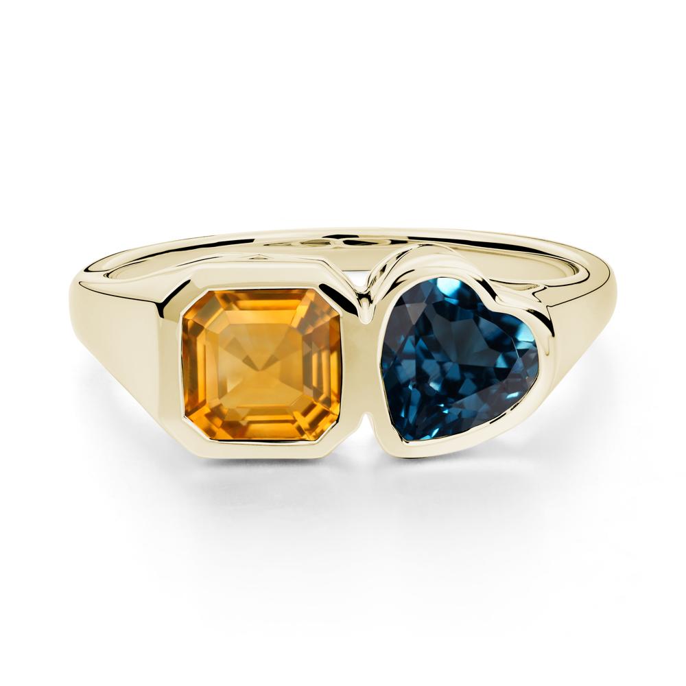 Asscher and Heart Shaped Citrine and London Blue Topaz Tet Moi Ring - LUO Jewelry #metal_14k yellow gold