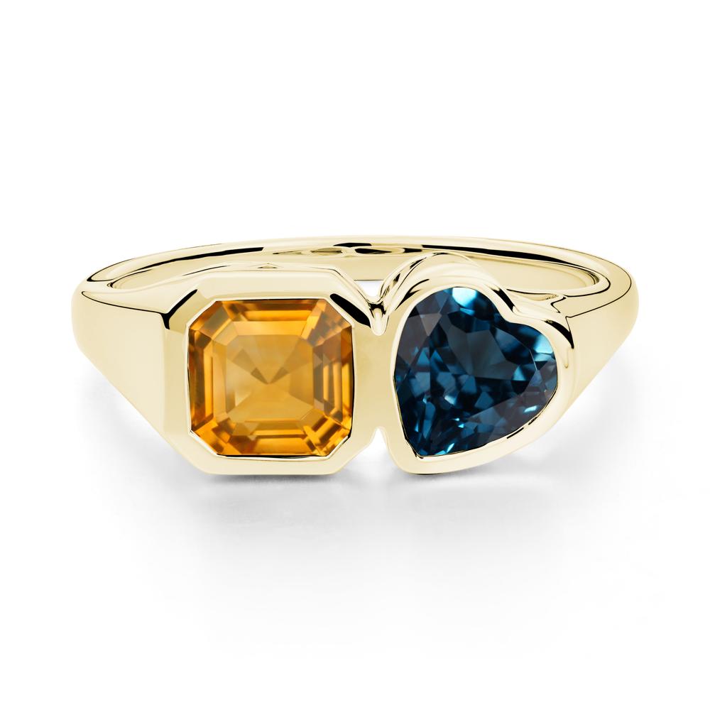Asscher and Heart Shaped Citrine and London Blue Topaz Tet Moi Ring - LUO Jewelry #metal_18k yellow gold