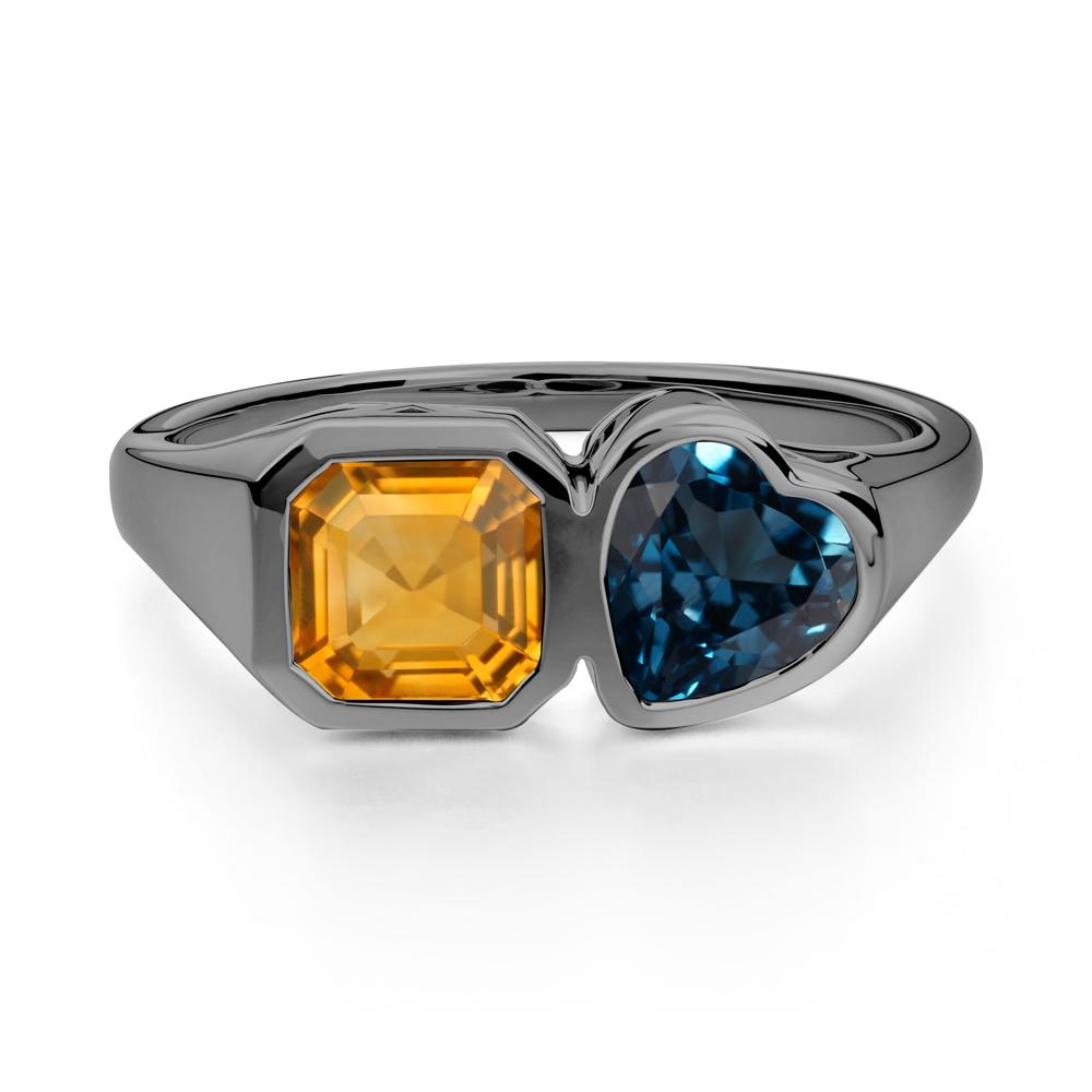 Asscher and Heart Shaped Citrine and London Blue Topaz Tet Moi Ring - LUO Jewelry #metal_black finish sterling silver