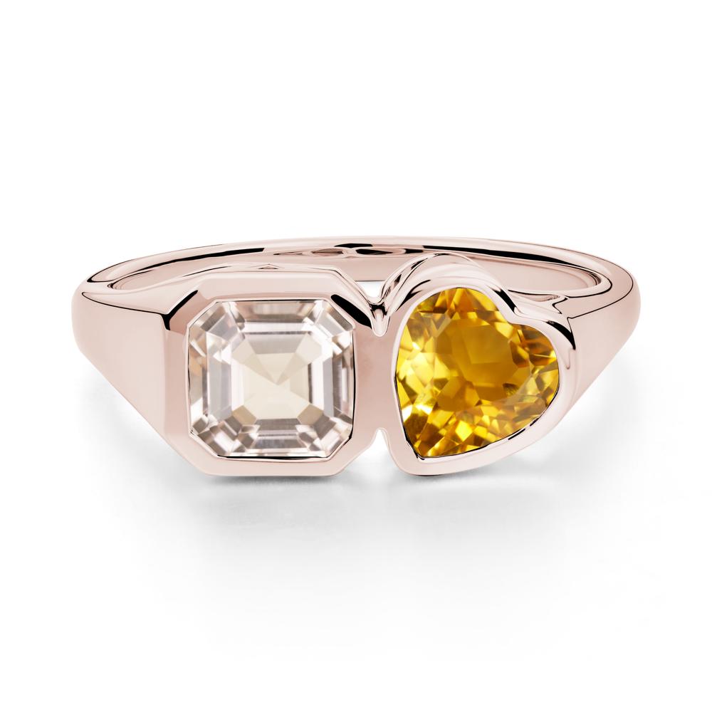 Asscher and Heart Shaped Citrine and Morganite Tet Moi Ring - LUO Jewelry #metal_14k rose gold