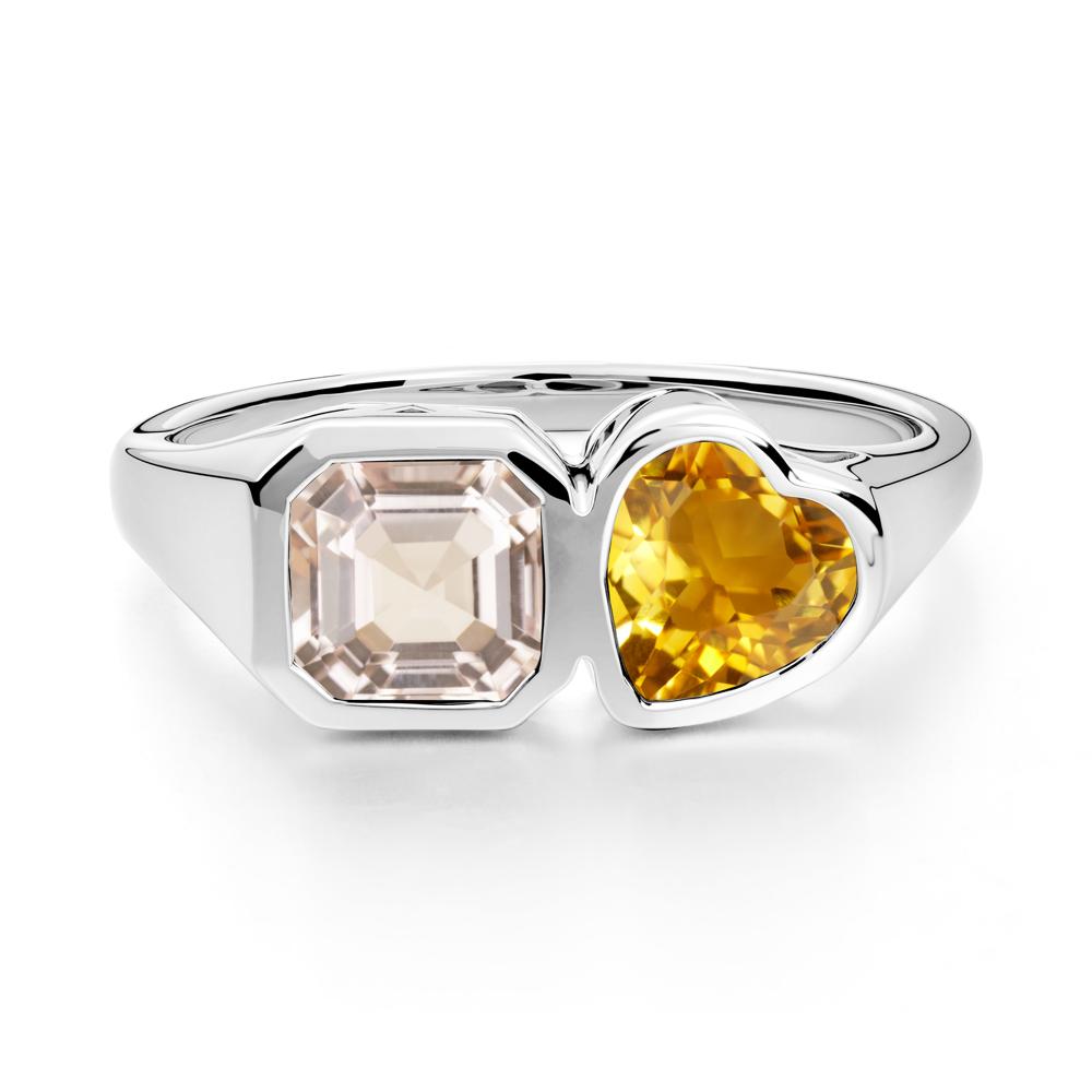 Asscher and Heart Shaped Citrine and Morganite Tet Moi Ring - LUO Jewelry #metal_14k white gold