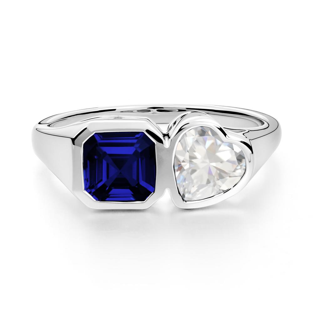 Asscher and Heart Shaped Cubic Zirconia and Sapphire Tet Moi Ring - LUO Jewelry #metal_14k white gold