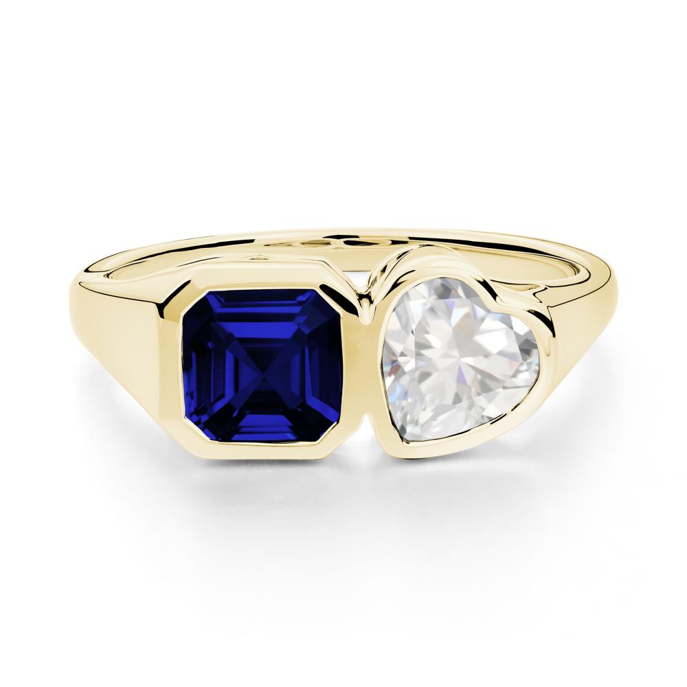 Asscher and Heart Shaped Cubic Zirconia and Sapphire Tet Moi Ring - LUO Jewelry #metal_18k yellow gold