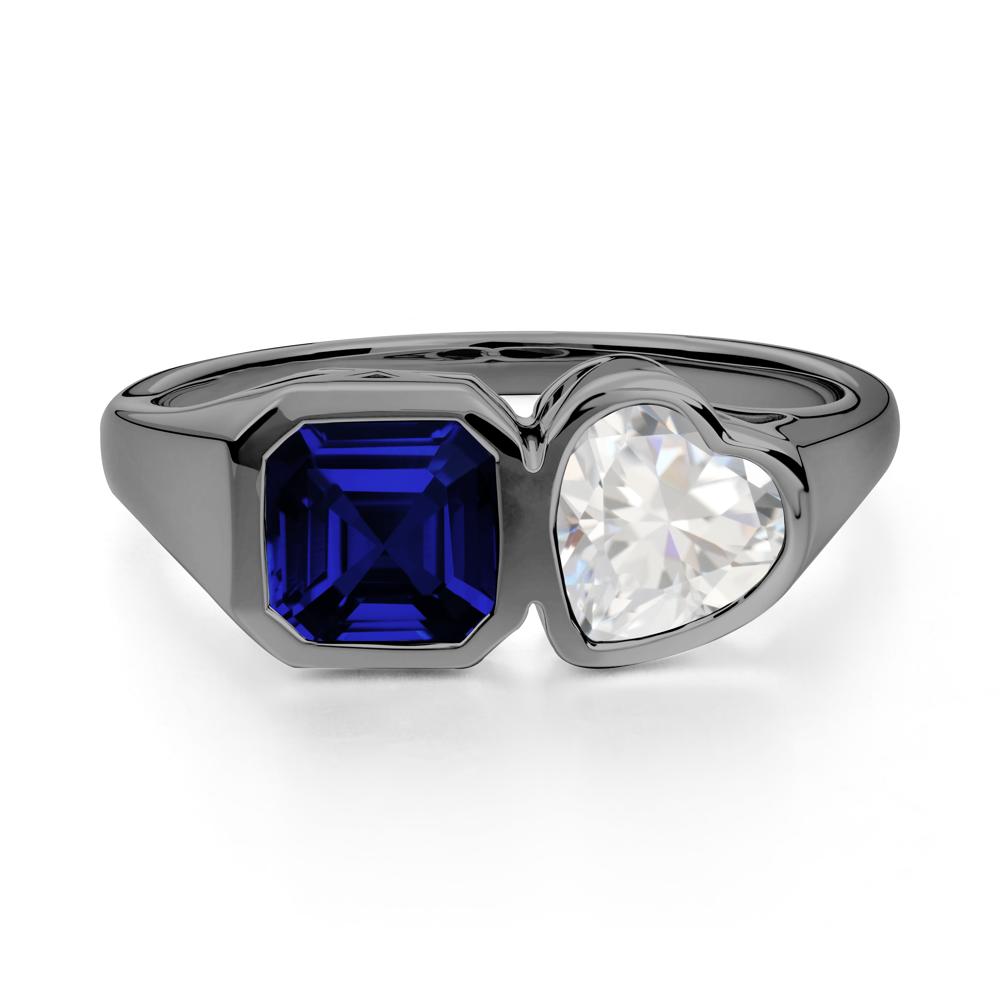 Asscher and Heart Shaped Cubic Zirconia and Sapphire Tet Moi Ring - LUO Jewelry #metal_black finish sterling silver