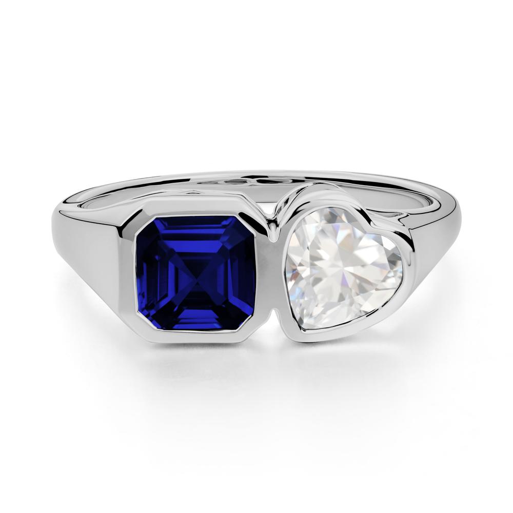 Asscher and Heart Shaped Cubic Zirconia and Sapphire Tet Moi Ring - LUO Jewelry #metal_platinum