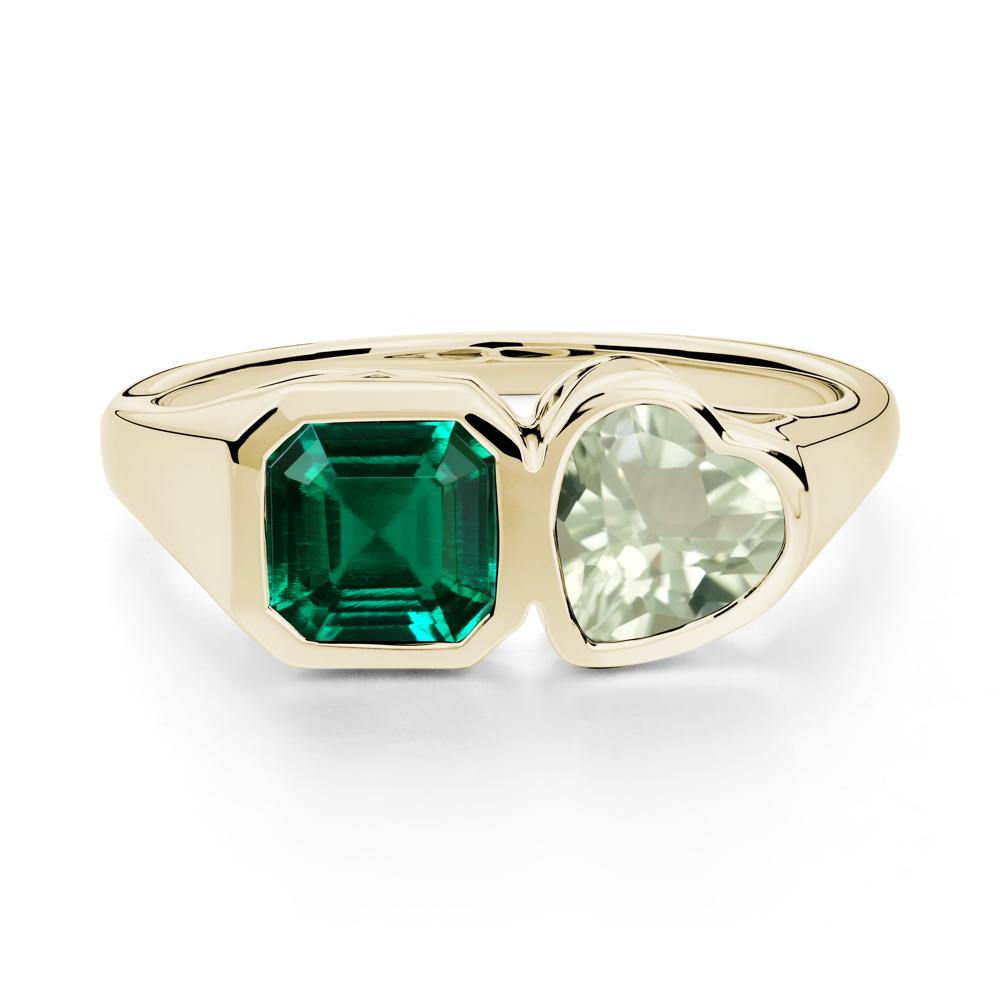 Asscher and Heart Shaped Emerald and Green Amethyst Tet Moi Ring - LUO Jewelry #metal_14k yellow gold