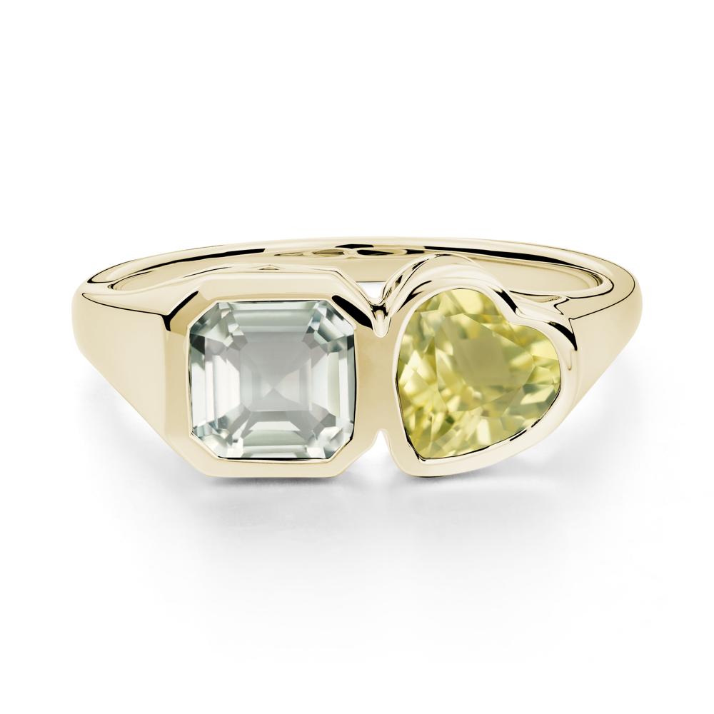Asscher and Heart Shaped Green Amethyst and London Blue Topaz Tet Moi Ring - LUO Jewelry #metal_14k yellow gold