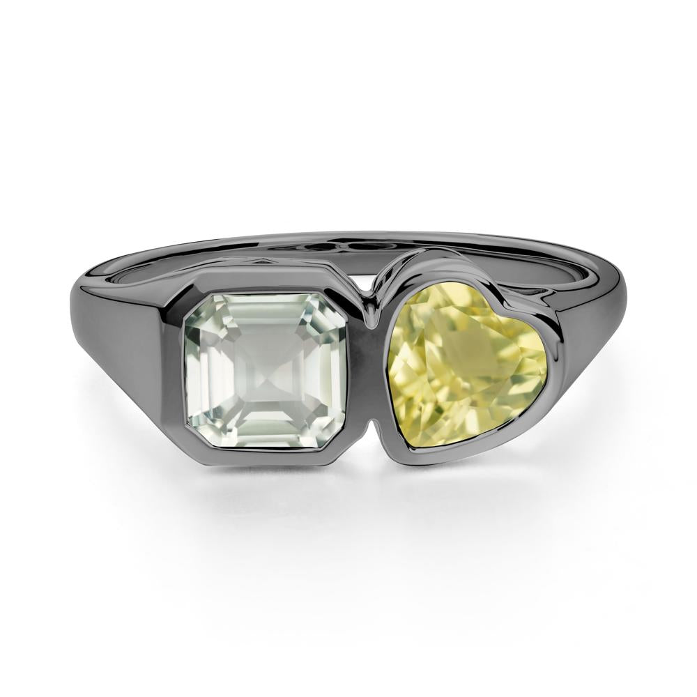 Asscher and Heart Shaped Green Amethyst and London Blue Topaz Tet Moi Ring - LUO Jewelry #metal_black finish sterling silver