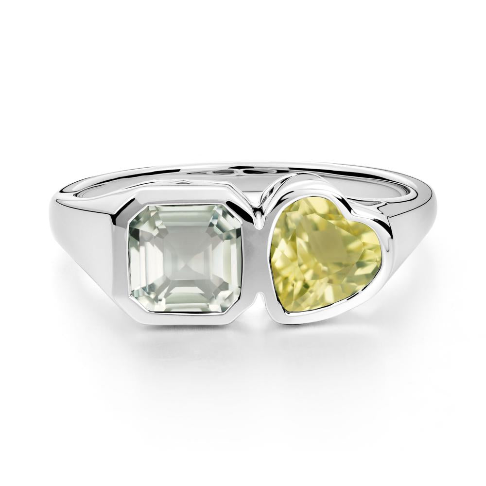 Asscher and Heart Shaped Green Amethyst and London Blue Topaz Tet Moi Ring - LUO Jewelry #metal_sterling silver