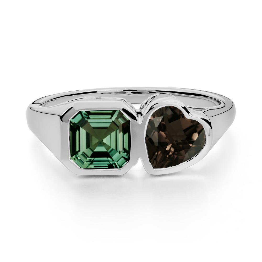 Asscher and Heart Shaped Green Sapphire and Smoky Quartz Tet Moi Ring - LUO Jewelry #metal_platinum