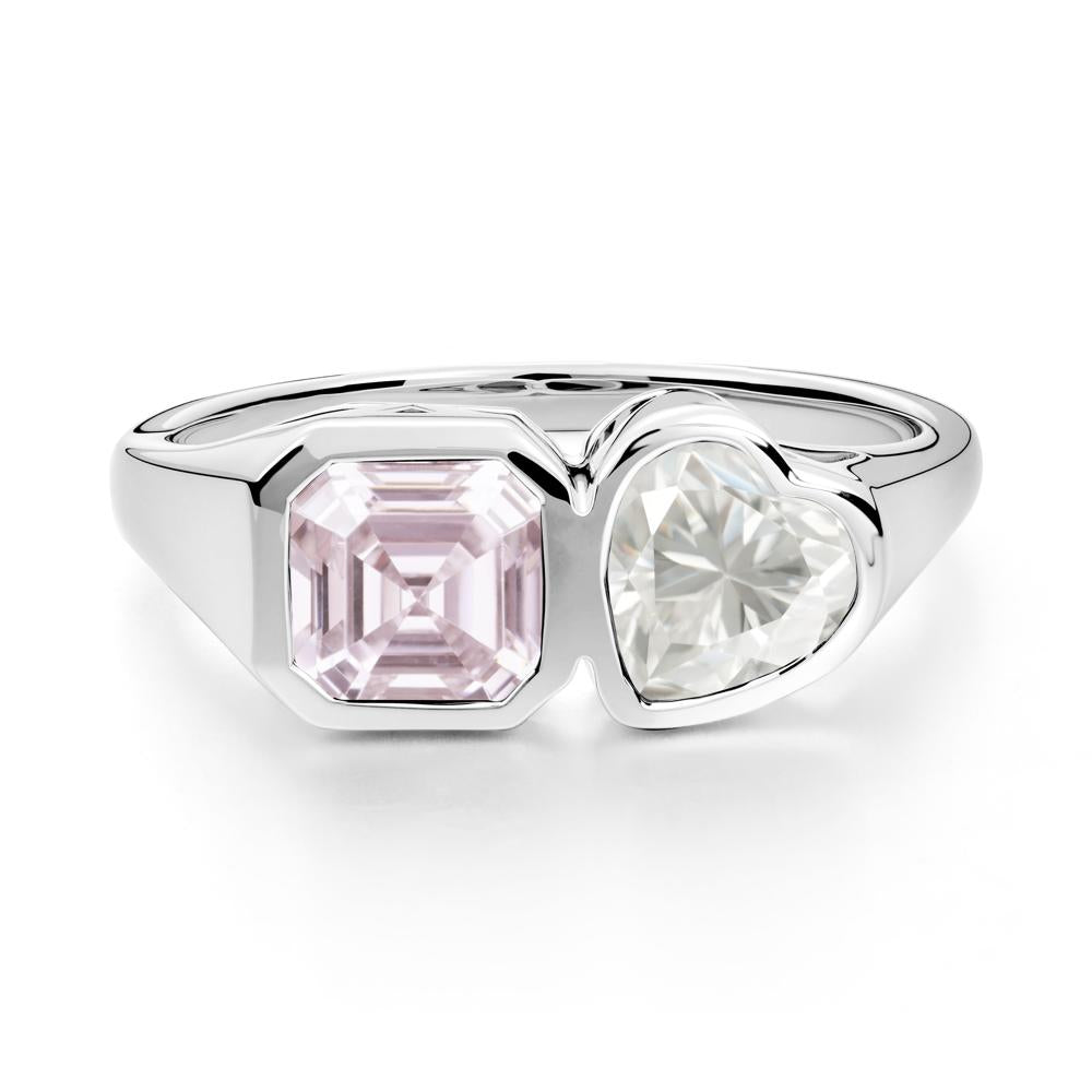 Asscher and Heart Shaped Moissanite and Pink Cubic Zirconia Tet Moi Ring - LUO Jewelry #metal_sterling silver