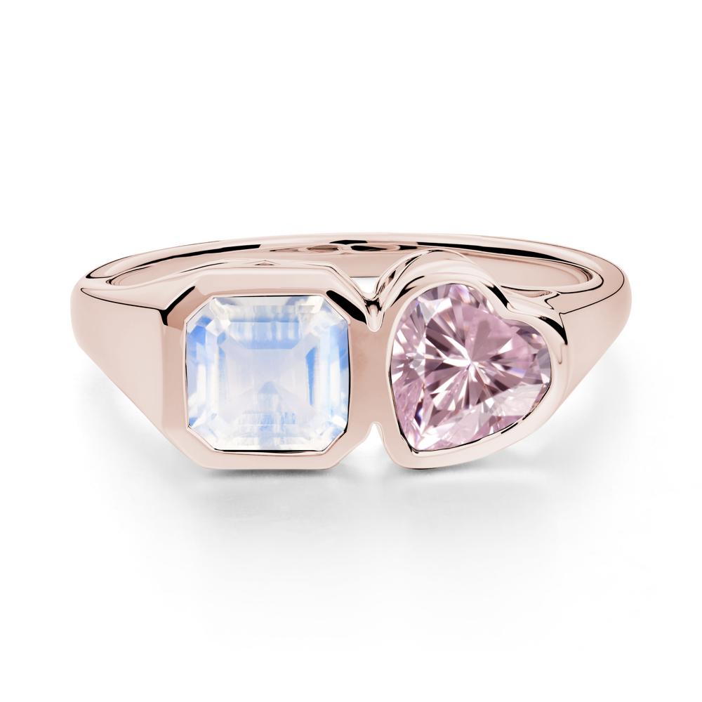 Asscher and Heart Shaped Moonstone and Pink Cubic Zirconia Tet Moi Ring - LUO Jewelry #metal_14k rose gold