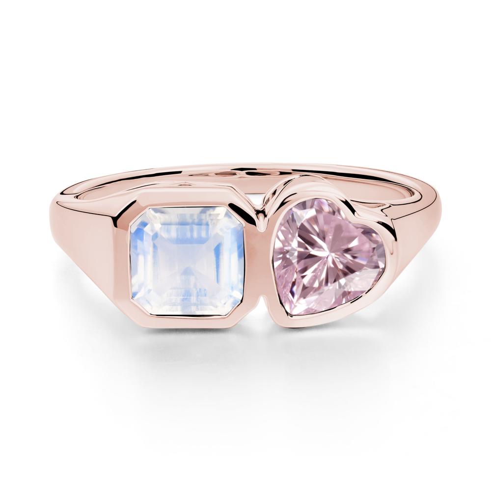 Asscher and Heart Shaped Moonstone and Pink Cubic Zirconia Tet Moi Ring - LUO Jewelry #metal_18k rose gold