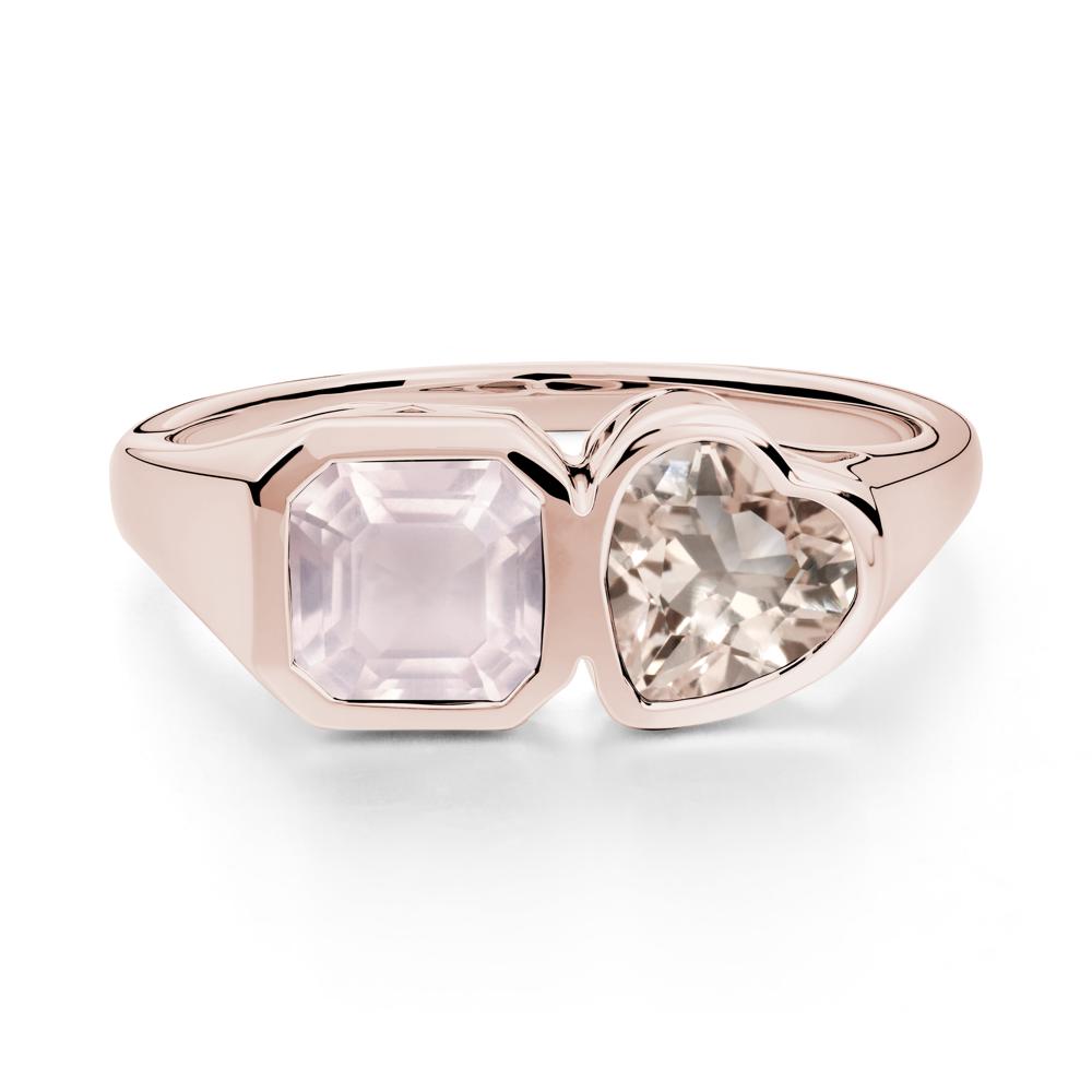 Asscher and Heart Shaped Morganite and Rose Quartz Tet Moi Ring - LUO Jewelry #metal_14k rose gold