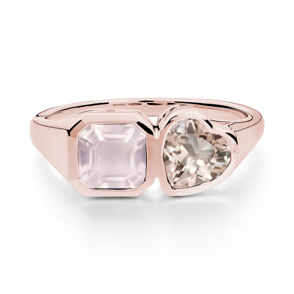 Asscher and Heart Shaped Morganite and Rose Quartz Tet Moi Ring - LUO Jewelry #metal_18k rose gold