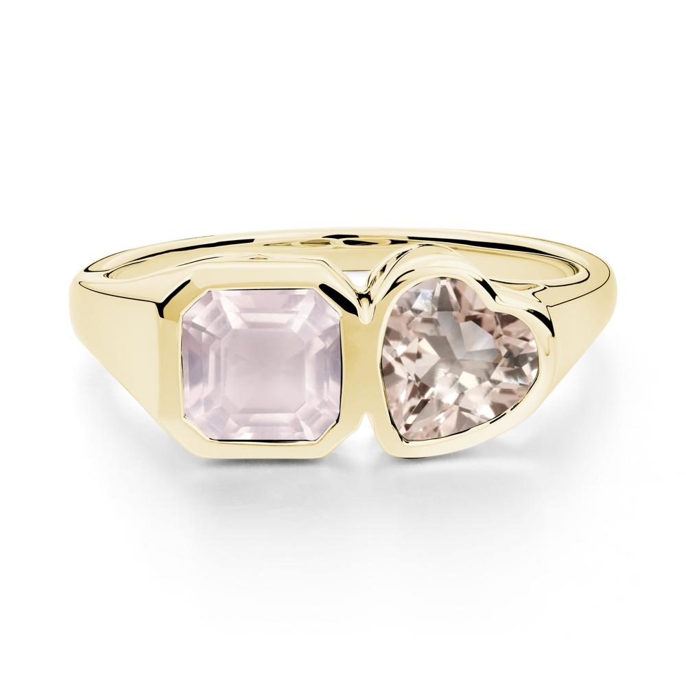 Asscher and Heart Shaped Morganite and Rose Quartz Tet Moi Ring - LUO Jewelry #metal_18k yellow gold