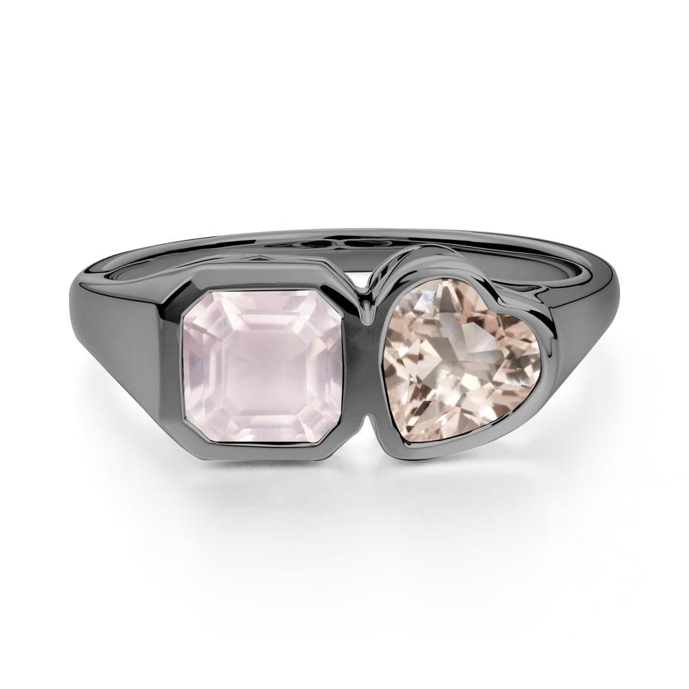 Asscher and Heart Shaped Morganite and Rose Quartz Tet Moi Ring - LUO Jewelry #metal_black finish sterling silver