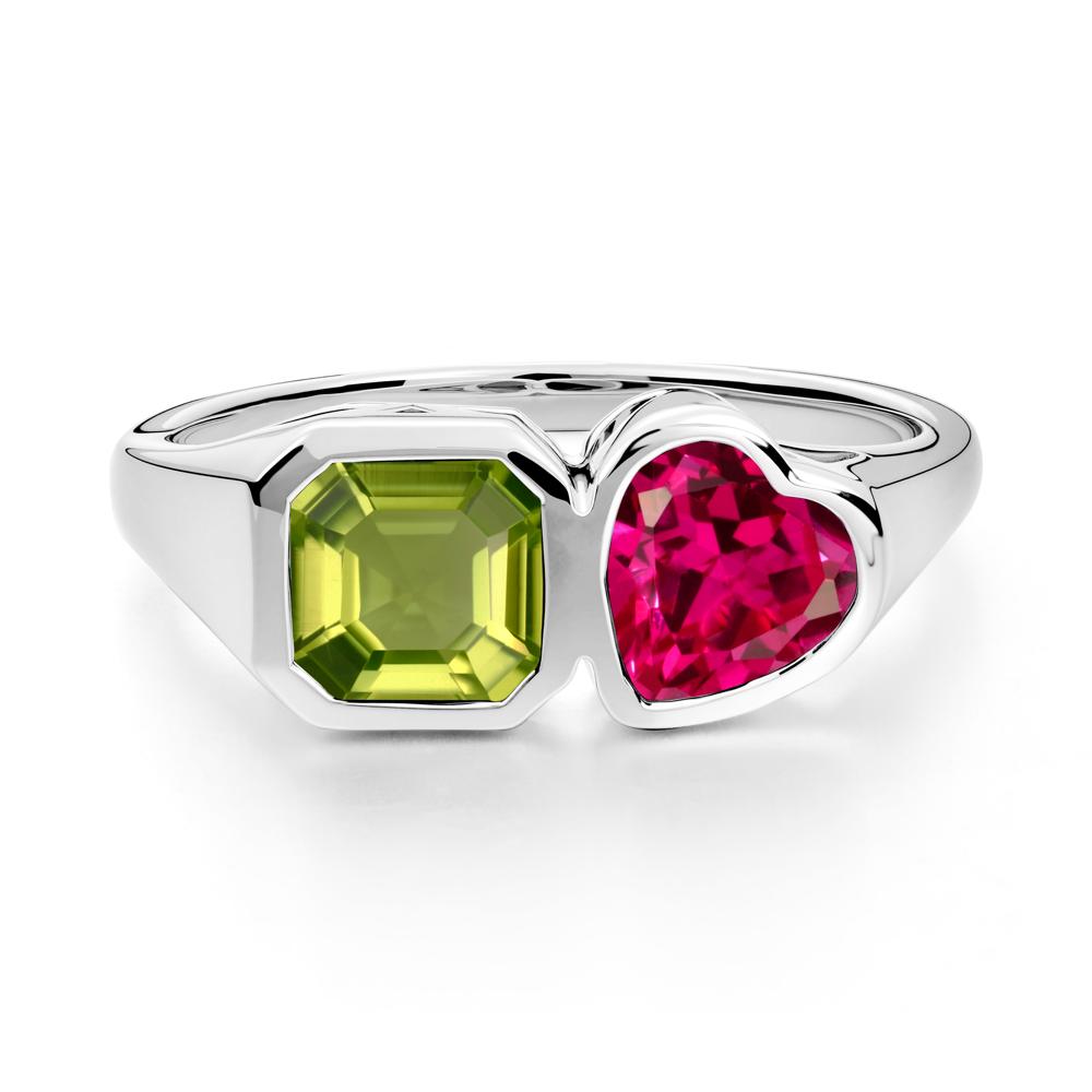 Asscher and Heart Shaped Peridot and Ruby Tet Moi Ring - LUO Jewelry #metal_sterling silver