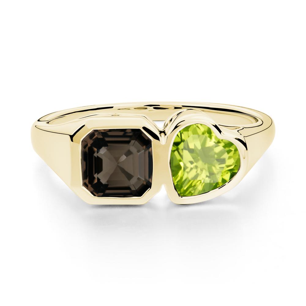 Asscher and Heart Shaped Peridot and Smoky Quartz Tet Moi Ring - LUO Jewelry #metal_18k yellow gold