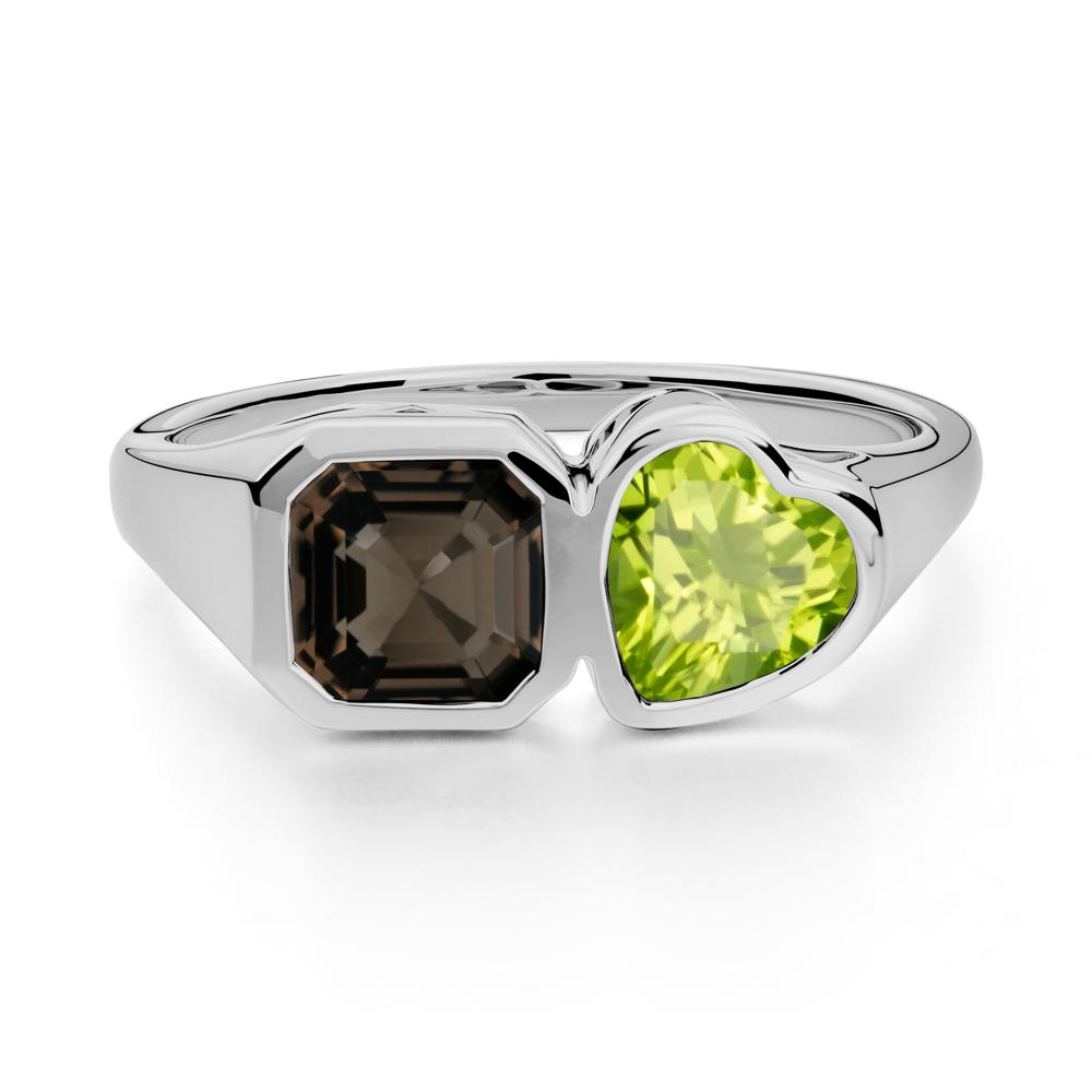 Asscher and Heart Shaped Peridot and Smoky Quartz Tet Moi Ring - LUO Jewelry #metal_platinum