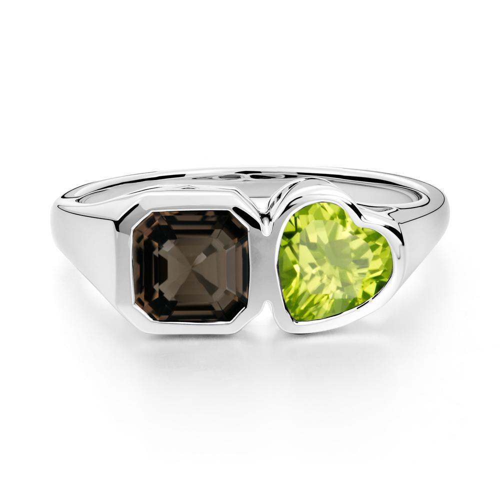Asscher and Heart Shaped Peridot and Smoky Quartz Tet Moi Ring - LUO Jewelry #metal_sterling silver