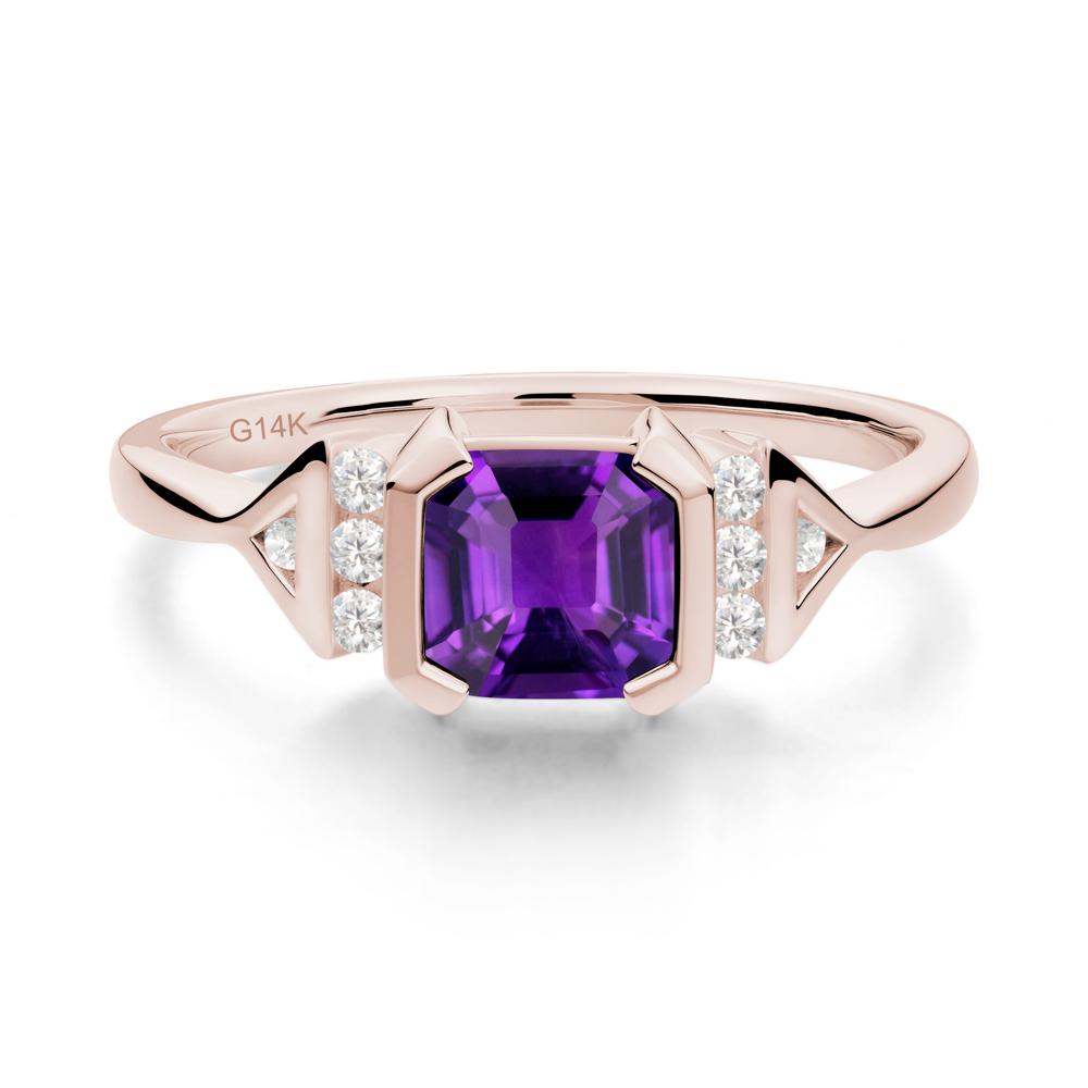 Unique Asscher Cut Amethyst Statement Ring - LUO Jewelry #metal_14k rose gold