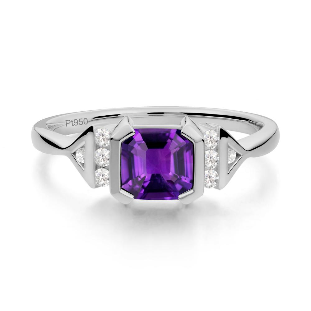 Unique Asscher Cut Amethyst Statement Ring - LUO Jewelry #metal_platinum