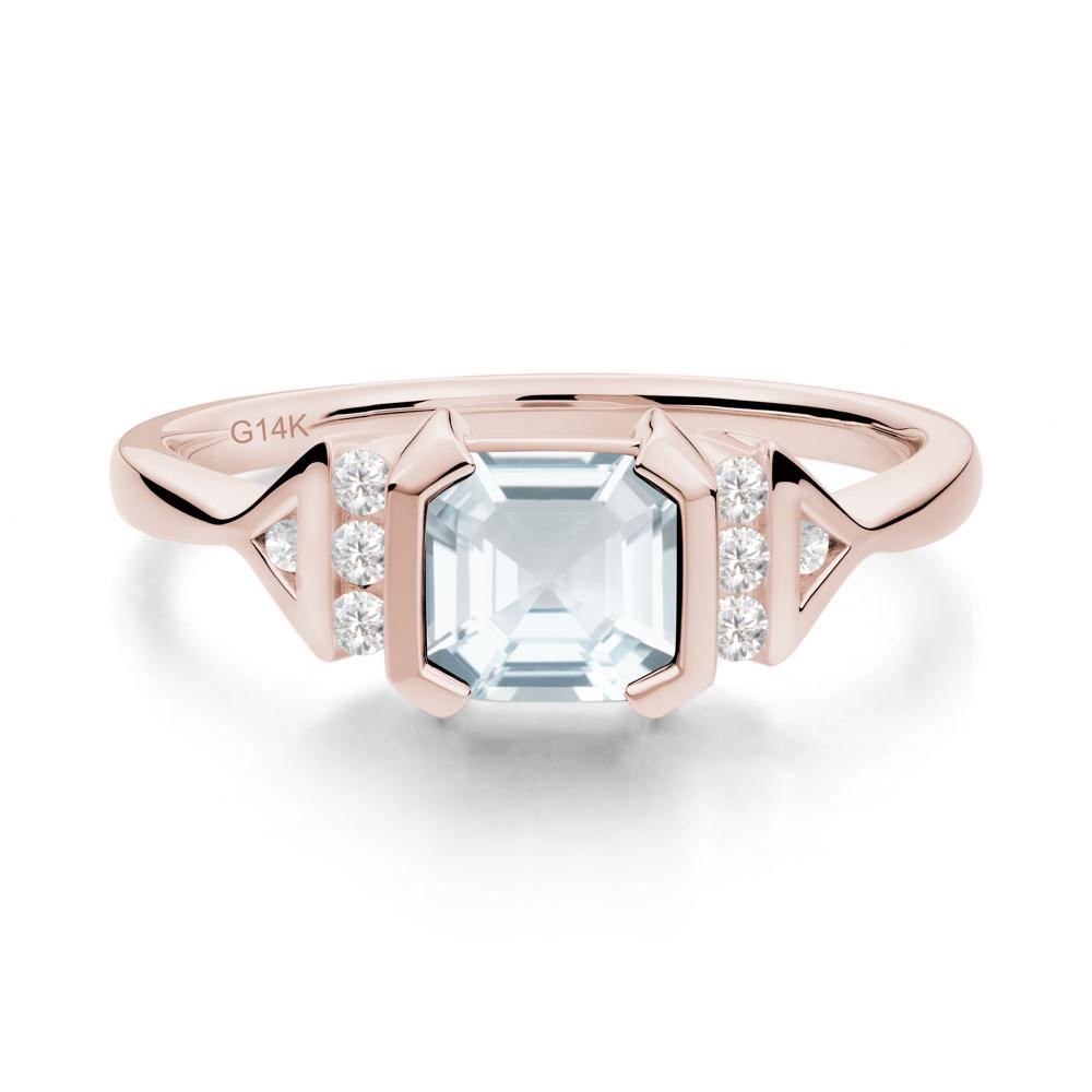 Unique Asscher Cut Aquamarine Statement Ring - LUO Jewelry #metal_14k rose gold