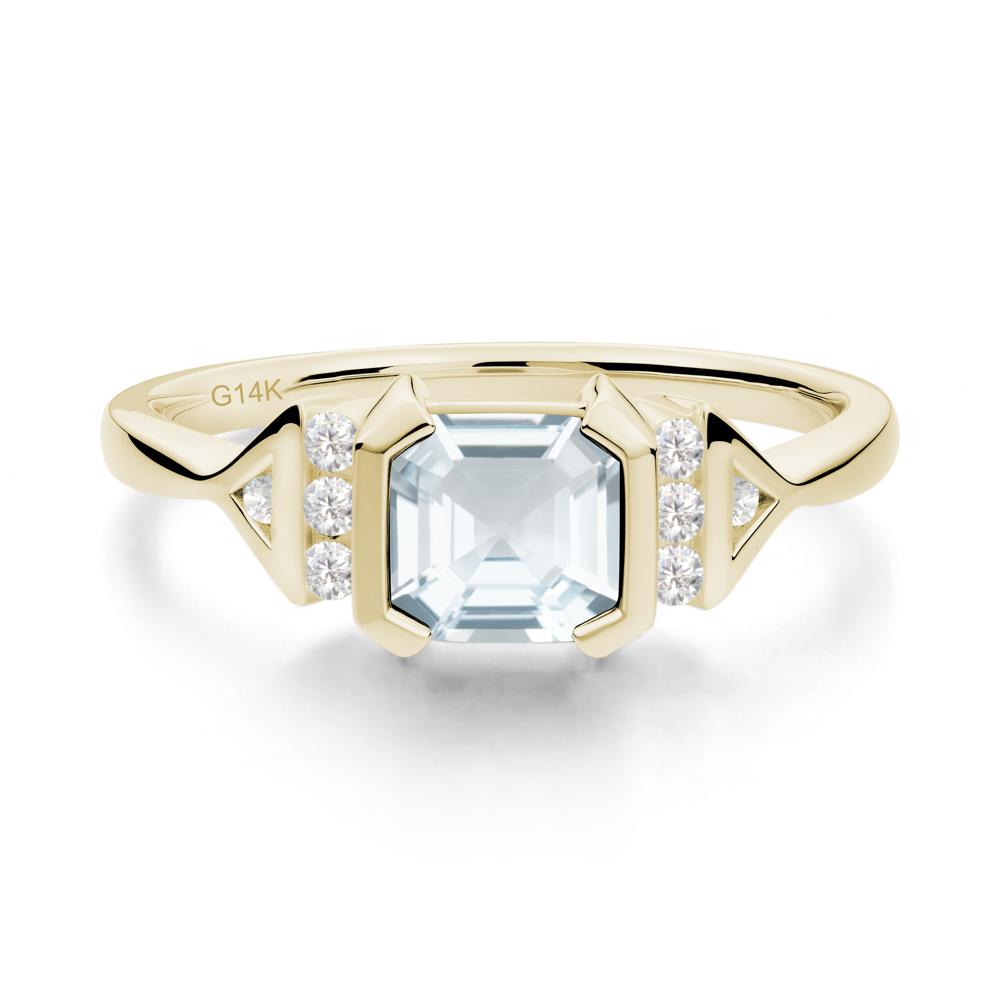 Unique Asscher Cut Aquamarine Statement Ring - LUO Jewelry #metal_14k yellow gold