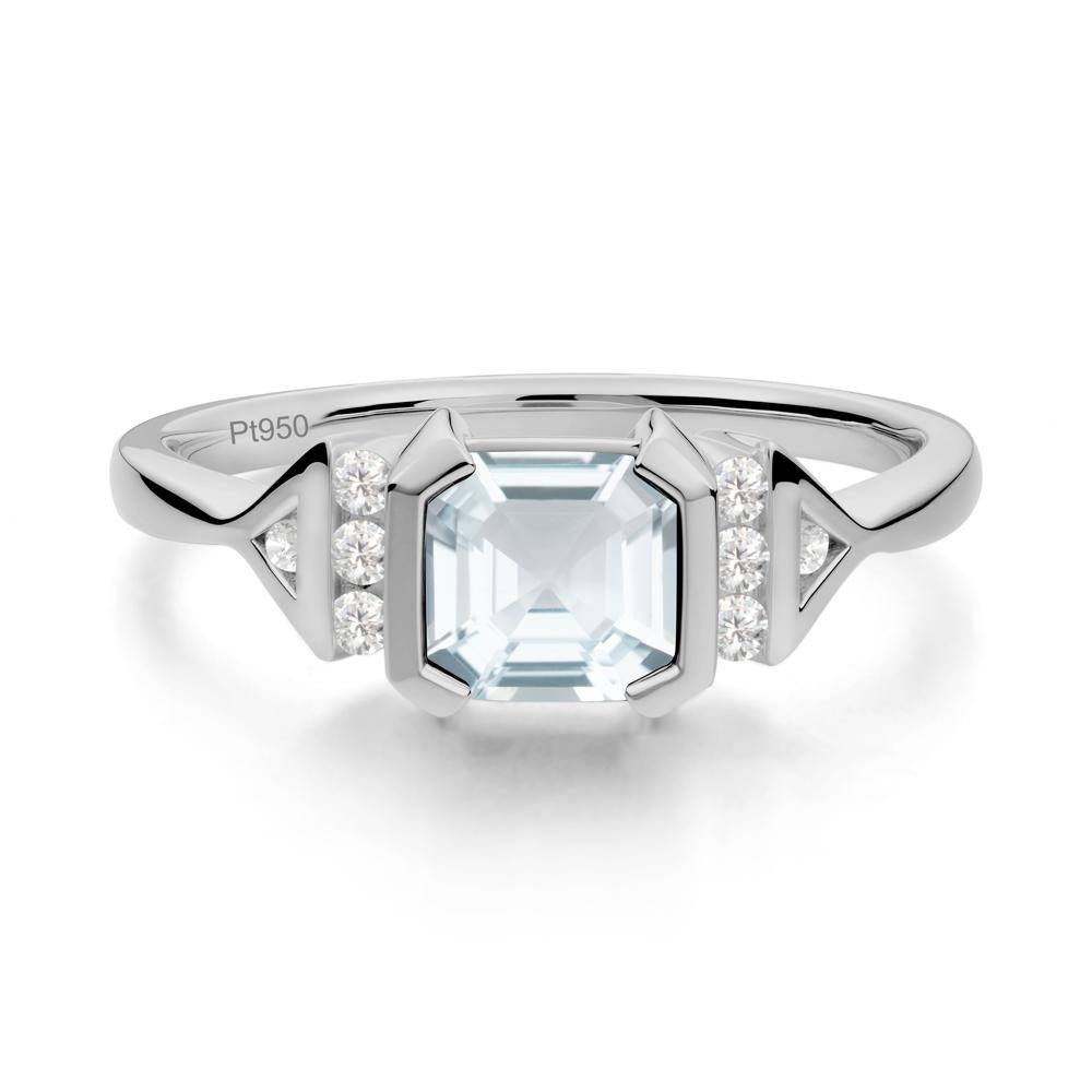 Unique Asscher Cut Aquamarine Statement Ring - LUO Jewelry #metal_platinum