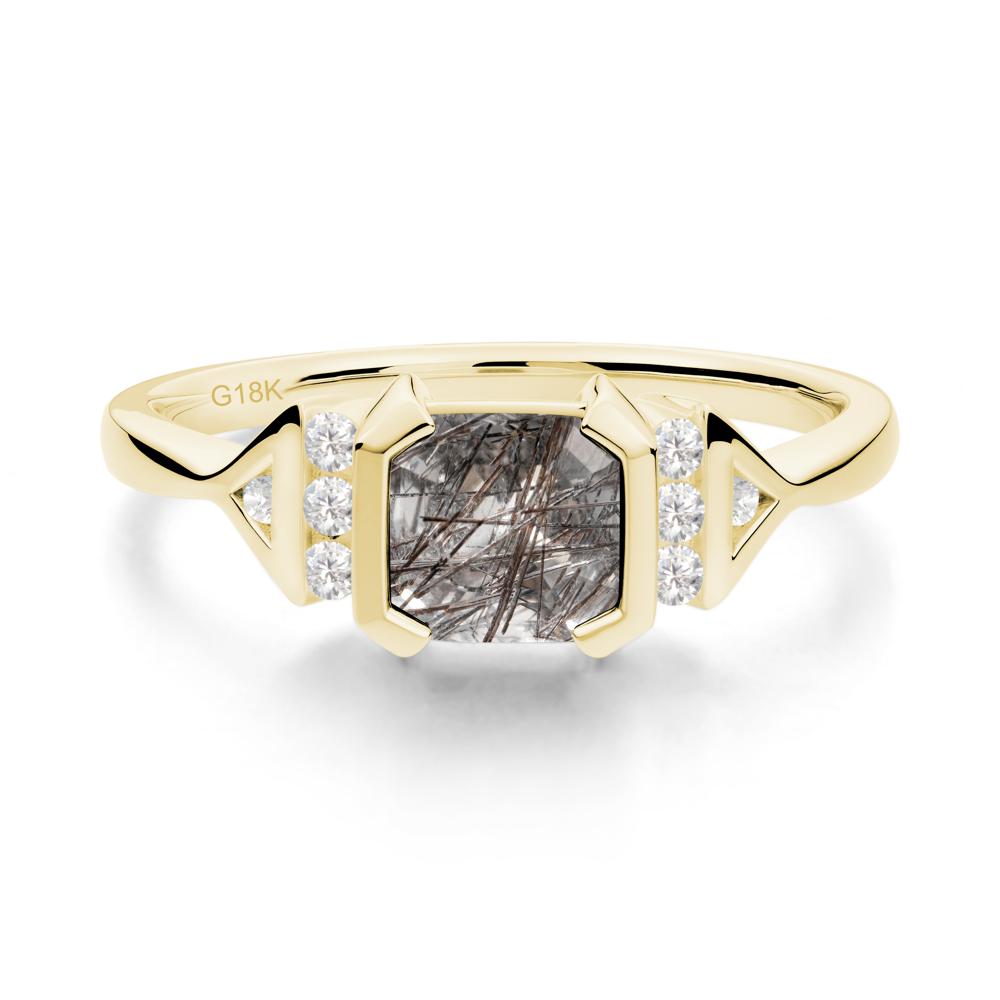 Statement Asscher Cut Black Rutilated Quartz Ring - LUO Jewelry #metal_18k yellow gold