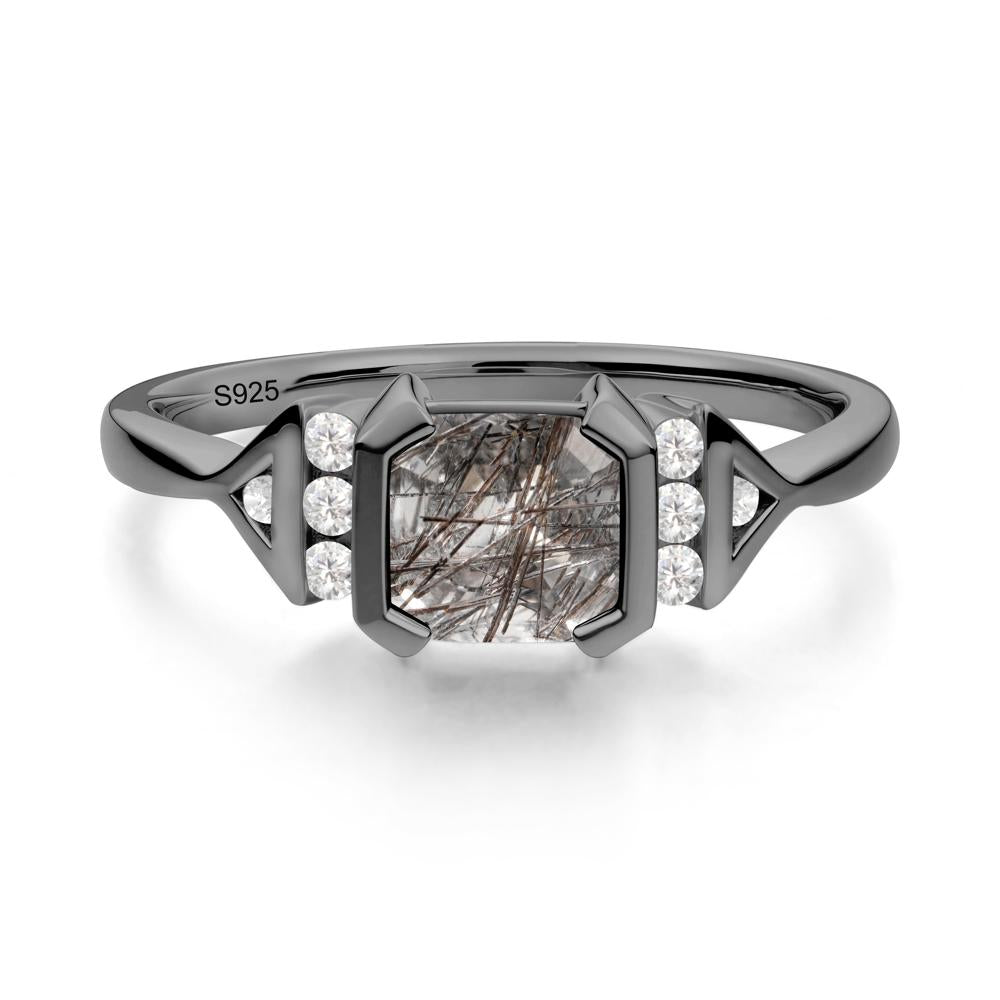 Statement Asscher Cut Black Rutilated Quartz Ring - LUO Jewelry #metal_black finish sterling silver